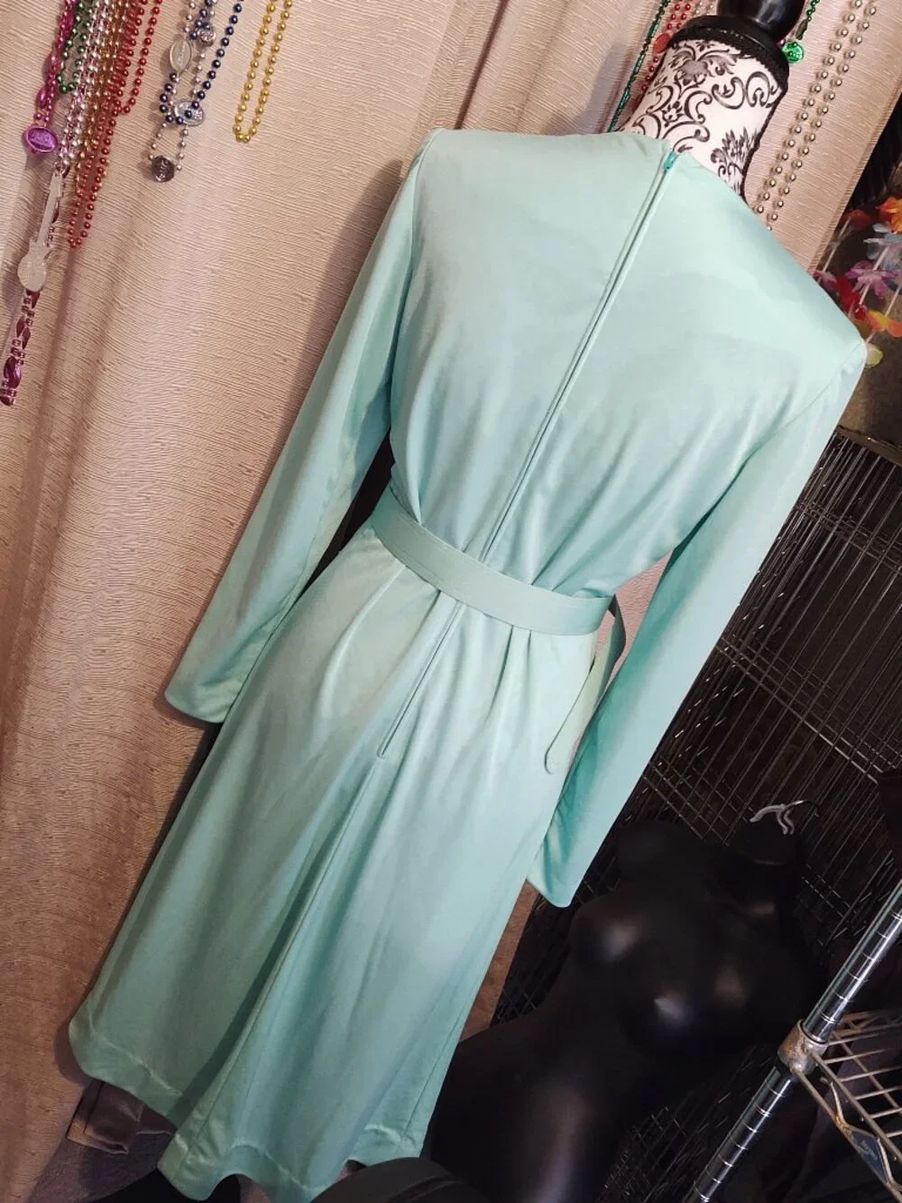 Vintage Mint Green Long Sleeve Midi Dress